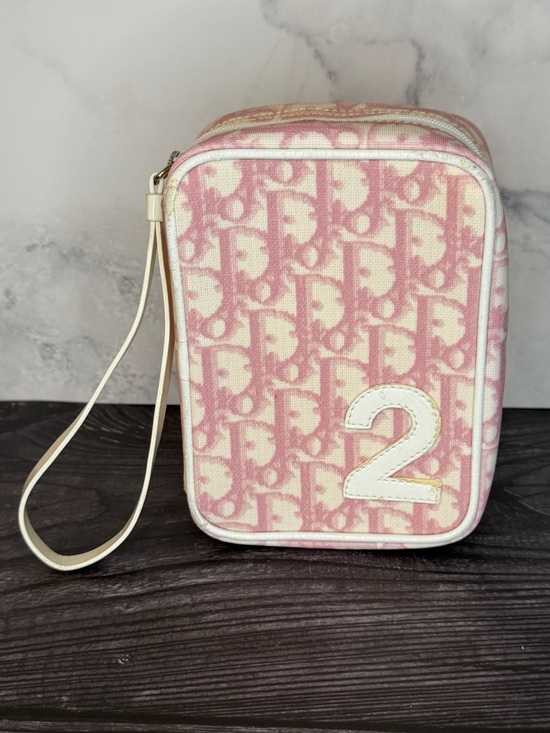 Dior Handbags - Dior Vintage Pink Trotter Wristlet Pouch Monogram Canvas Zip Bag Y2K
